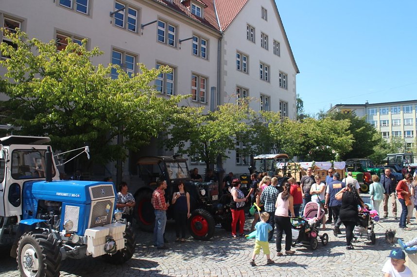 Hochzeit mit dem Lanz Bulldog vor dem Nordh&auml;user Rathaus