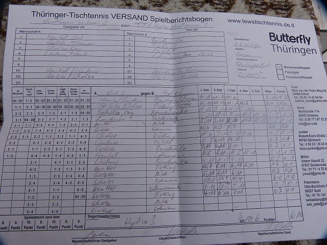 TTV Hydro gegen Nobas Nordhausen