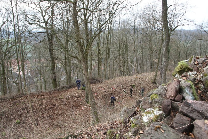 Voller Arbeitseinsatz &uuml;ber Ilfeld - gut 40 Personen waren heute auf dem Burgberg &uuml;ber der Stadt aktiv