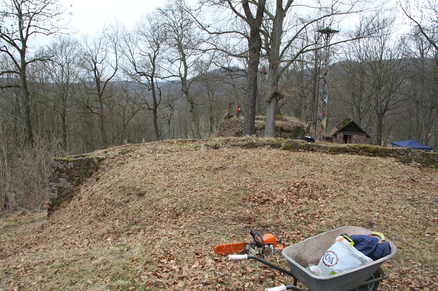 Voller Arbeitseinsatz &uuml;ber Ilfeld - gut 40 Personen waren heute auf dem Burgberg &uuml;ber der Stadt aktiv