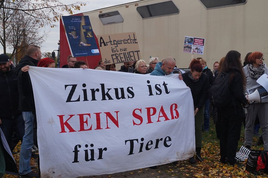 Tiersch&uuml;tzer protestieren gegen Zirkus mit Wildtieren