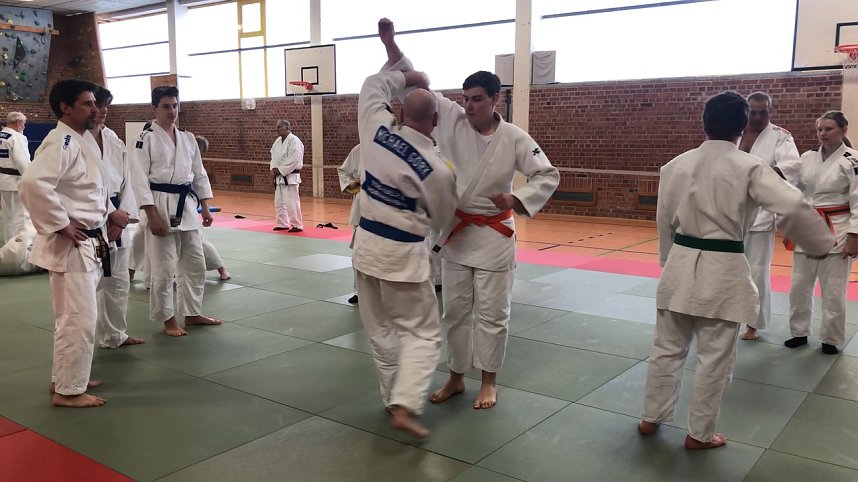 Sechs Judokas beim Kata-Seminar