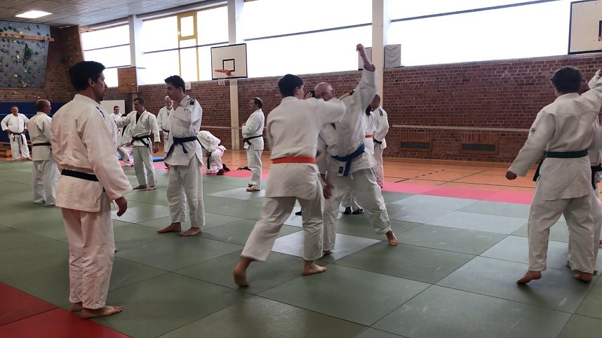 Sechs Judokas beim Kata-Seminar