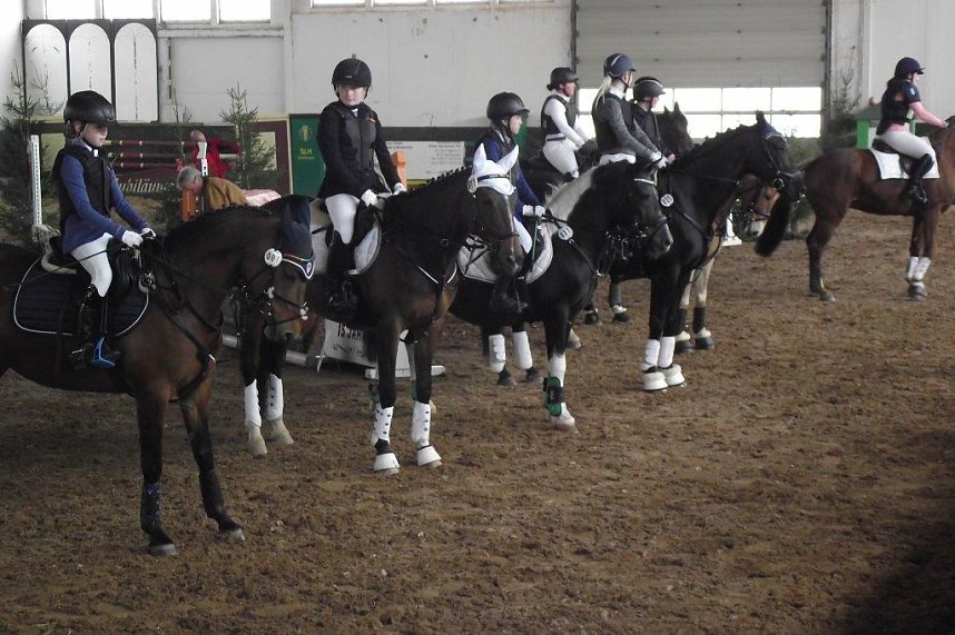 Hoch zu Ross &uuml;ber viele Hindernisse durch die Halle
