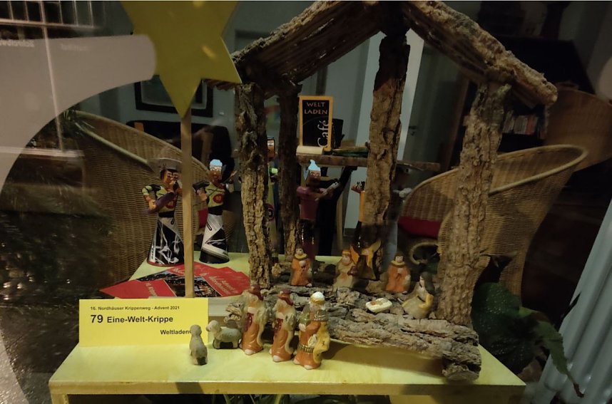 Krippenausstellung in Schaufenstern der Stadt Nordhausen