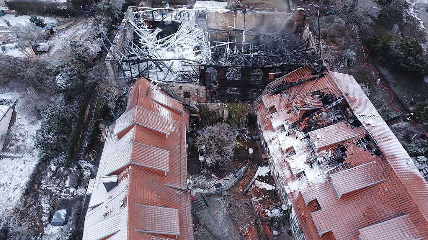 Luftbilder vom Brandort in der Nordh&auml;user Altstadt