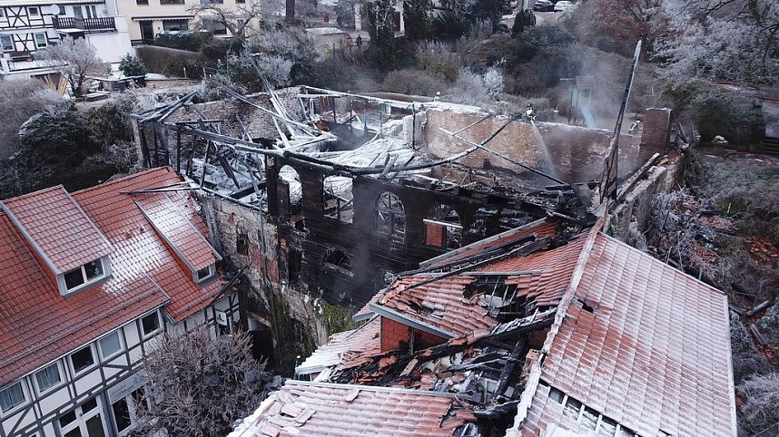 Luftbilder vom Brandort in der Nordh&auml;user Altstadt