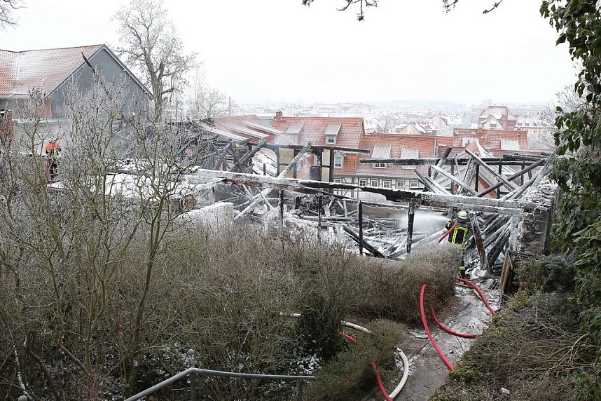 Luftbilder vom Brandort in der Nordh&auml;user Altstadt