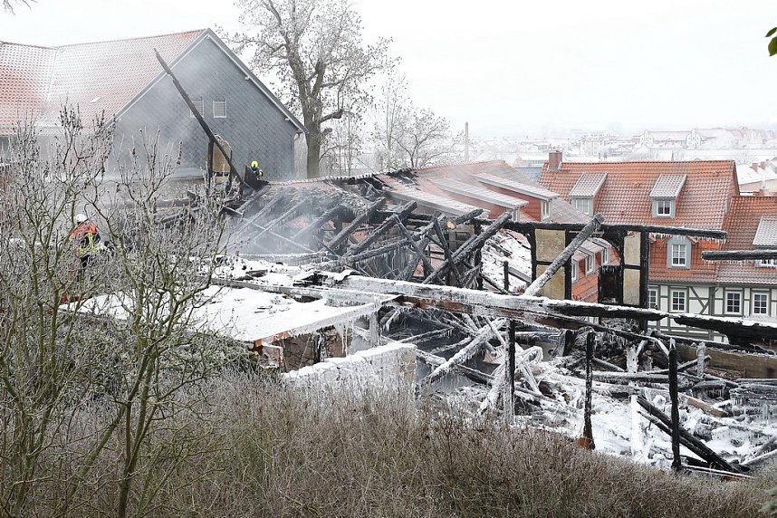 Luftbilder vom Brandort in der Nordh&auml;user Altstadt