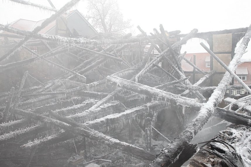Luftbilder vom Brandort in der Nordh&auml;user Altstadt