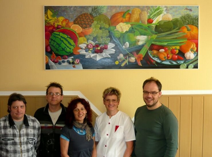 Gem&auml;lde, K&uuml;nstler, Belegschaft und G&auml;ste im Kochhaus