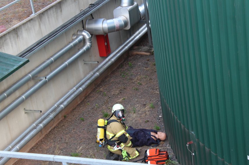 Feuerwehr&uuml;bung an der Biomethananlage in Bielen