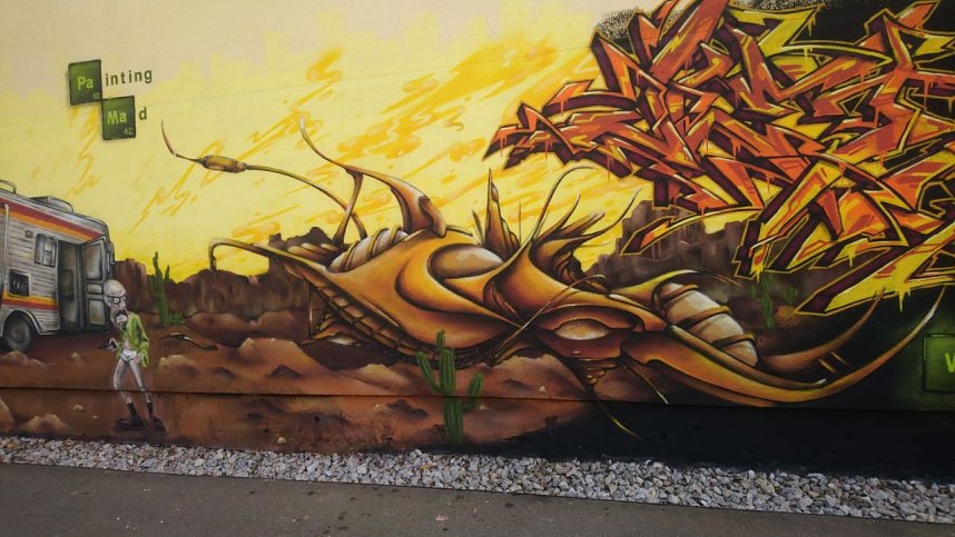 Kunstvolle Sprayerei auf dem Nordh&auml;user Petersberg