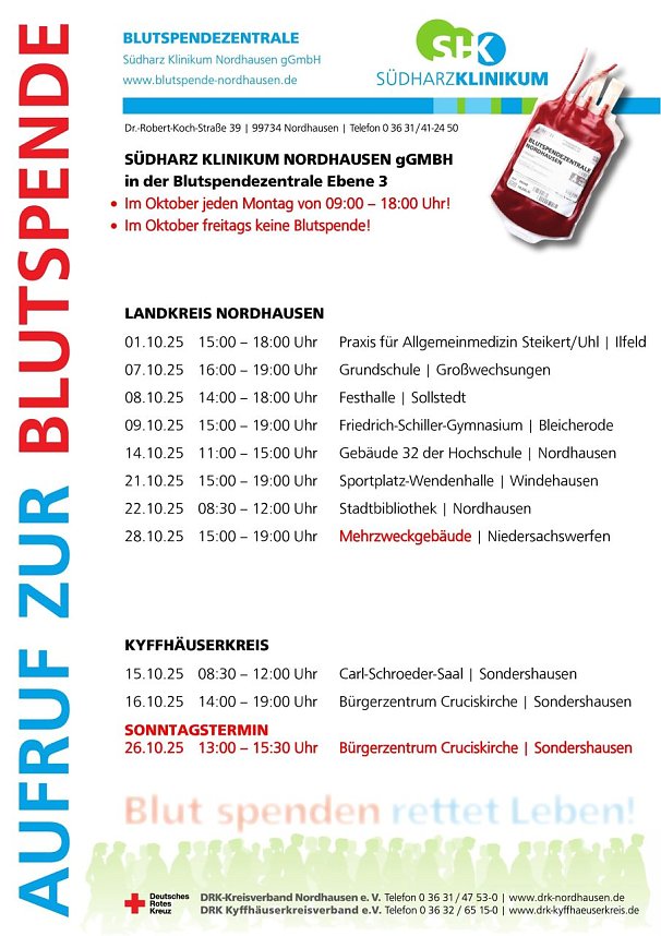Bluspendetermine im Oktober